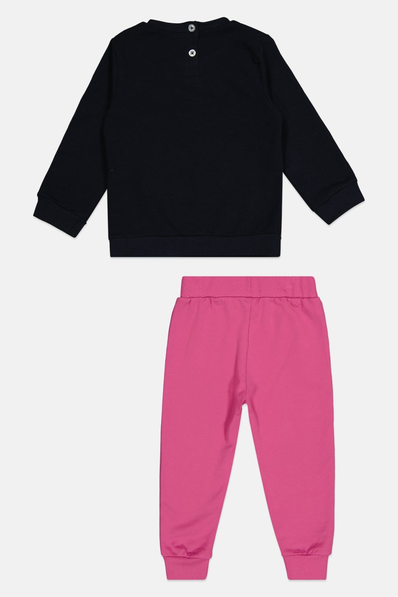 guru G99 By Guru Toddlers Girl 2 Pieces Brand Logo Sweatshirt With Bottom Set, Multicolor - Image 2